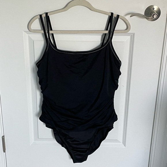 MiracleSuit Black Whit Stitch Detail Ruched One Piece Swimsuit - 35721 - Picture 2 of 12